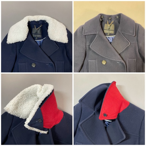 J. Crew Italian Stadium Cloth Faux Fur Collar Pea Coat; Wool Blend - Womens 2 - Picture 6 of 16